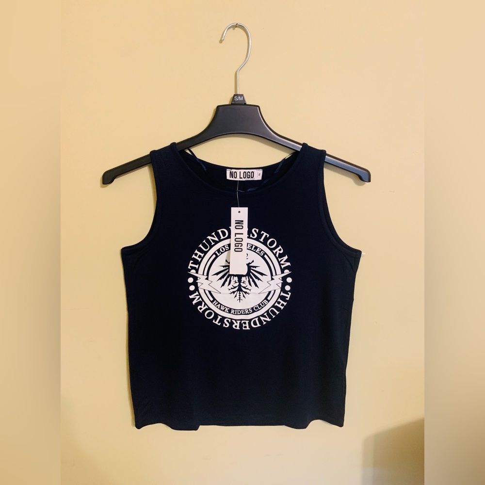 No Logo Women's Navy Blue "Thunderstorm" Graphic Print Tank Top